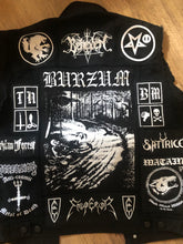 Load image into Gallery viewer, Black Metal Battle Jacket Cut-Off Denim Vest True Scandinavian XXL Superstrip Patch