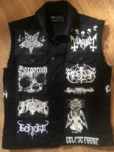 Load image into Gallery viewer, Black Metal Battle Jacket Cut-Off Denim Vest True Scandinavian XXL Superstrip Patch