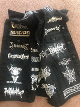 Load image into Gallery viewer, Black Metal Battle Jacket Cut-Off Denim Vest Hellhammer Satanic Rites Nargaroth Shining