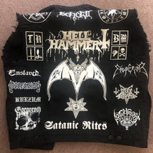 Load image into Gallery viewer, Black Metal Battle Jacket Cut-Off Denim Vest Hellhammer Satanic Rites Nargaroth Shining