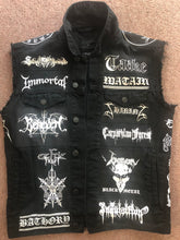 Load image into Gallery viewer, Black Metal Battle Jacket Cut-Off Denim Vest Hellhammer Satanic Rites Nargaroth Shining