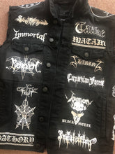Load image into Gallery viewer, Black Metal Battle Jacket Cut-Off Denim Vest Hellhammer Satanic Rites Nargaroth Shining