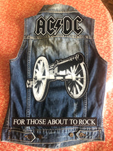 Load image into Gallery viewer, AC:DC For Those About To Rock Cannon Womens' Distressed Denim Cut-Off Patch Jacket