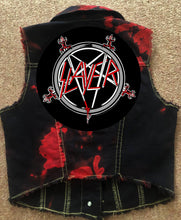Load image into Gallery viewer, Slayer Girls' Reign In Blood Red Tie-Bleach Patch Battle Jacket Cut-Off Denim
