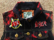 Load image into Gallery viewer, Slayer Girls' Reign In Blood Red Tie-Bleach Patch Battle Jacket Cut-Off Denim