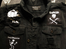 Load image into Gallery viewer, Distressed Punk Rock Black Denim Vest Cut-Off Battle Jacket Slashed Shredded + Studs/Spikes Option