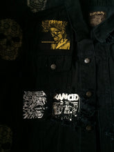 Load image into Gallery viewer, Distressed Punk Rock Slashed Shredded Battle Jacket Mega Patch Cut-Off Denim Vest + Studs & Spikes option