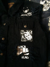 Load image into Gallery viewer, Distressed Punk Rock Slashed Shredded Battle Jacket Mega Patch Cut-Off Denim Vest + Studs & Spikes option