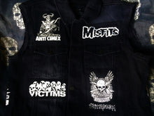 Load image into Gallery viewer, Distressed Punk Rock Black Denim Vest Cut-Off Battle Jacket Slashed Shredded + Studs/Spikes Option