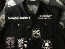 Load image into Gallery viewer, Distressed Punk Rock Black Denim Vest Cut-Off Battle Jacket Slashed Shredded + Studs/Spikes Option