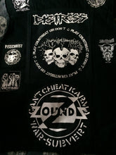 Load image into Gallery viewer, Distressed Punk Rock Black Denim Vest Cut-Off Battle Jacket Slashed Shredded + Studs/Spikes Option