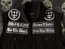 Load image into Gallery viewer, Watain Wolves Black Metal Militia Denim Cut-Off Battle Jacket Vest To The Death Trident Wolf Eclipse