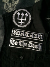 Load image into Gallery viewer, Watain Wolves Black Metal Militia Denim Cut-Off Battle Jacket Vest To The Death Trident Wolf Eclipse