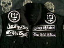 Load image into Gallery viewer, Watain Wolves Black Metal Militia Denim Cut-Off Battle Jacket Vest To The Death Trident Wolf Eclipse