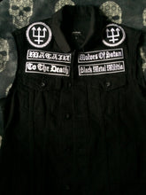 Load image into Gallery viewer, Watain Wolves Black Metal Militia Denim Cut-Off Battle Jacket Vest To The Death Trident Wolf Eclipse