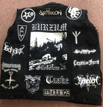 Load image into Gallery viewer, Black Metal Battle Jacket Cut-Off Denim Vest Burzum Mayhem Bathory Darkthrone Immortal Taake