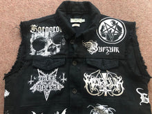 Load image into Gallery viewer, Black Metal Battle Jacket Cut-Off Denim Vest Burzum Mayhem Bathory Darkthrone Immortal Taake