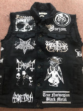 Load image into Gallery viewer, Black Metal Battle Jacket Cut-Off Denim Vest Burzum Mayhem Bathory Darkthrone Immortal Taake