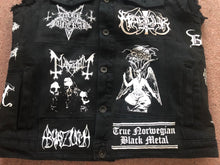 Load image into Gallery viewer, Black Metal Battle Jacket Cut-Off Denim Vest Burzum Mayhem Bathory Darkthrone Immortal Taake
