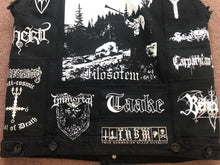 Load image into Gallery viewer, Black Metal Battle Jacket Cut-Off Denim Vest Burzum Mayhem Bathory Darkthrone Immortal Taake