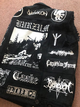 Load image into Gallery viewer, Black Metal Battle Jacket Cut-Off Denim Vest Burzum Mayhem Bathory Darkthrone Immortal Taake
