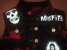 Load image into Gallery viewer, Misfits Fiend Club Punk Girls' Black 'n' Crimson (Ghost) Tie-Bleach Denim Cut-Off Jacket