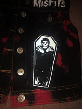 Load image into Gallery viewer, Misfits Fiend Club Punk Girls' Black 'n' Crimson (Ghost) Tie-Bleach Denim Cut-Off Jacket