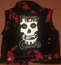 Load image into Gallery viewer, Misfits Fiend Club Punk Girls' Black 'n' Crimson (Ghost) Tie-Bleach Denim Cut-Off Jacket