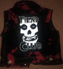 Load image into Gallery viewer, Misfits Fiend Club Punk Girls' Black 'n' Crimson (Ghost) Tie-Bleach Denim Cut-Off Jacket