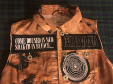 Load image into Gallery viewer, Nirvana Girls' Black 'n' Bleach Denim Cut-Off Patch Jacket Come As You Are Vestibule