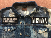 Load image into Gallery viewer, Nirvana Blue 'n' Bleach Denim Patch Jacket Vestibule Circles Hell Come As You Are