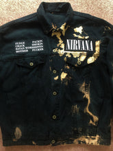 Load image into Gallery viewer, Nirvana Black 'n' Bleach Denim Patch Jacket Vestibule Circles Hell Fudge Packin' Crack Smokin'
