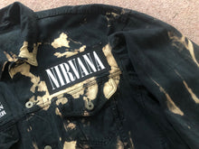 Load image into Gallery viewer, Nirvana Black 'n' Bleach Denim Patch Jacket Vestibule Circles Hell Fudge Packin' Crack Smokin'