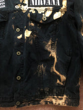 Load image into Gallery viewer, Nirvana Black 'n' Bleach Denim Patch Jacket Vestibule Circles Hell Fudge Packin' Crack Smokin'