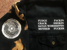 Load image into Gallery viewer, Nirvana Black 'n' Bleach Denim Patch Jacket Vestibule Circles Hell Fudge Packin' Crack Smokin'