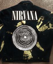 Load image into Gallery viewer, Nirvana Black 'n' Bleach Denim Patch Jacket Vestibule Circles Hell Fudge Packin' Crack Smokin'