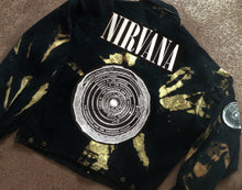 Load image into Gallery viewer, Nirvana Black 'n' Bleach Denim Patch Jacket Vestibule Circles Hell Fudge Packin' Crack Smokin'