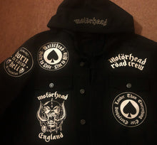 Load image into Gallery viewer, Motörhead Road Crew Distressed Slashed Hooded Denim Jacket Ace Of Spades