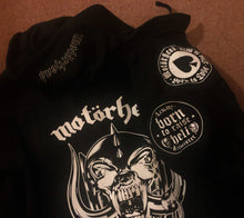 Load image into Gallery viewer, Motörhead Road Crew Distressed Slashed Hooded Denim Jacket Ace Of Spades