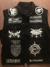 Load image into Gallery viewer, Black Metal Battle Jacket Cut-Off Denim Vest Satanic Warmaster Gorgoroth Archgoat Enslaved Mayhem