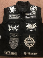 Load image into Gallery viewer, Black Metal Battle Jacket Cut-Off Denim Vest Satanic Warmaster Gorgoroth Archgoat Enslaved Mayhem