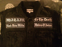 Load image into Gallery viewer, Watain Wolves Black Metal Militia Denim Cut-Off Battle Jacket Vest To The Death Trident Wolf Eclipse
