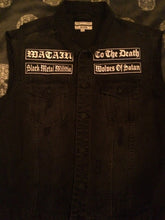 Load image into Gallery viewer, Watain Wolves Black Metal Militia Denim Cut-Off Battle Jacket Vest To The Death Trident Wolf Eclipse