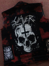 Load image into Gallery viewer, Slayer Raining Blood Red Tie-Bleach Patch Battle Jacket Cut-Off Denim