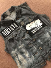 Load image into Gallery viewer, Nirvana Girls' Nevermind Blue 'n' Tie-Bleach Denim Cut-Off Smiley Patch Jacket