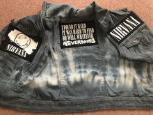 Load image into Gallery viewer, Nirvana Girls' Nevermind Blue 'n' Tie-Bleach Denim Cut-Off Smiley Patch Jacket