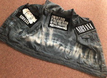Load image into Gallery viewer, Nirvana Girls' Nevermind Blue 'n' Tie-Bleach Denim Cut-Off Smiley Patch Jacket