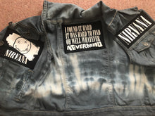 Load image into Gallery viewer, Nirvana Girls' Nevermind Blue 'n' Tie-Bleach Denim Cut-Off Smiley Patch Jacket