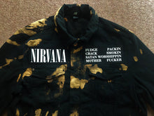Load image into Gallery viewer, Nirvana Black 'n' Bleach Negative Creep Denim Patch Jacket Vestibule Circles Hell Scoff