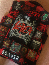Load image into Gallery viewer, Slayer Reign In Blood Red Tie-Bleach Patch Battle Jacket Cut-Off Denim 2XL+